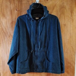 90s Vintage Salem Straits Womens Hooded Denim Jacket Dark Wash Zip-Up Retro XL